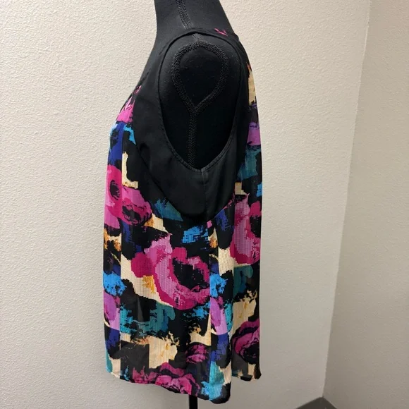 Nicole by Nicole Miller Black Purple Abstract Sleeveless Blouse L - Picture 4 of 9